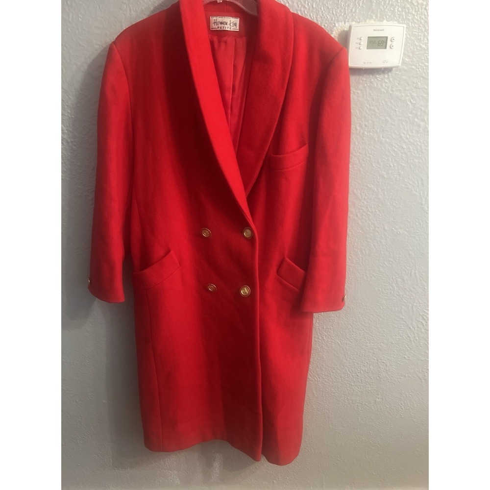 Herman Kay Gold Buttons Red Wool Vintage‎ Long Coat Women's Size 4 - Picture 2 of 8